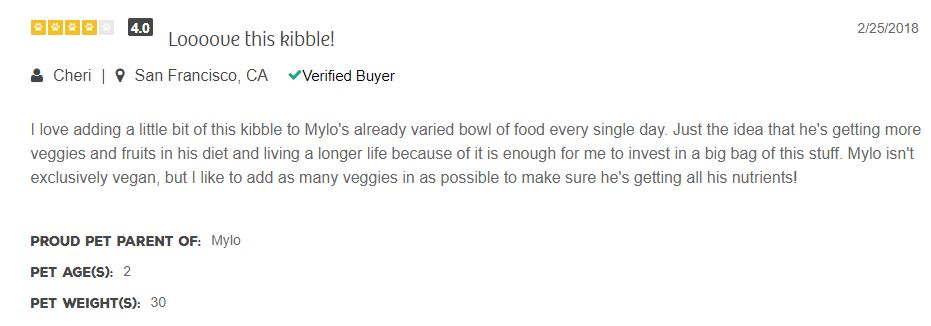 Review of a cutomer who buys vegan pet food from PetFlow